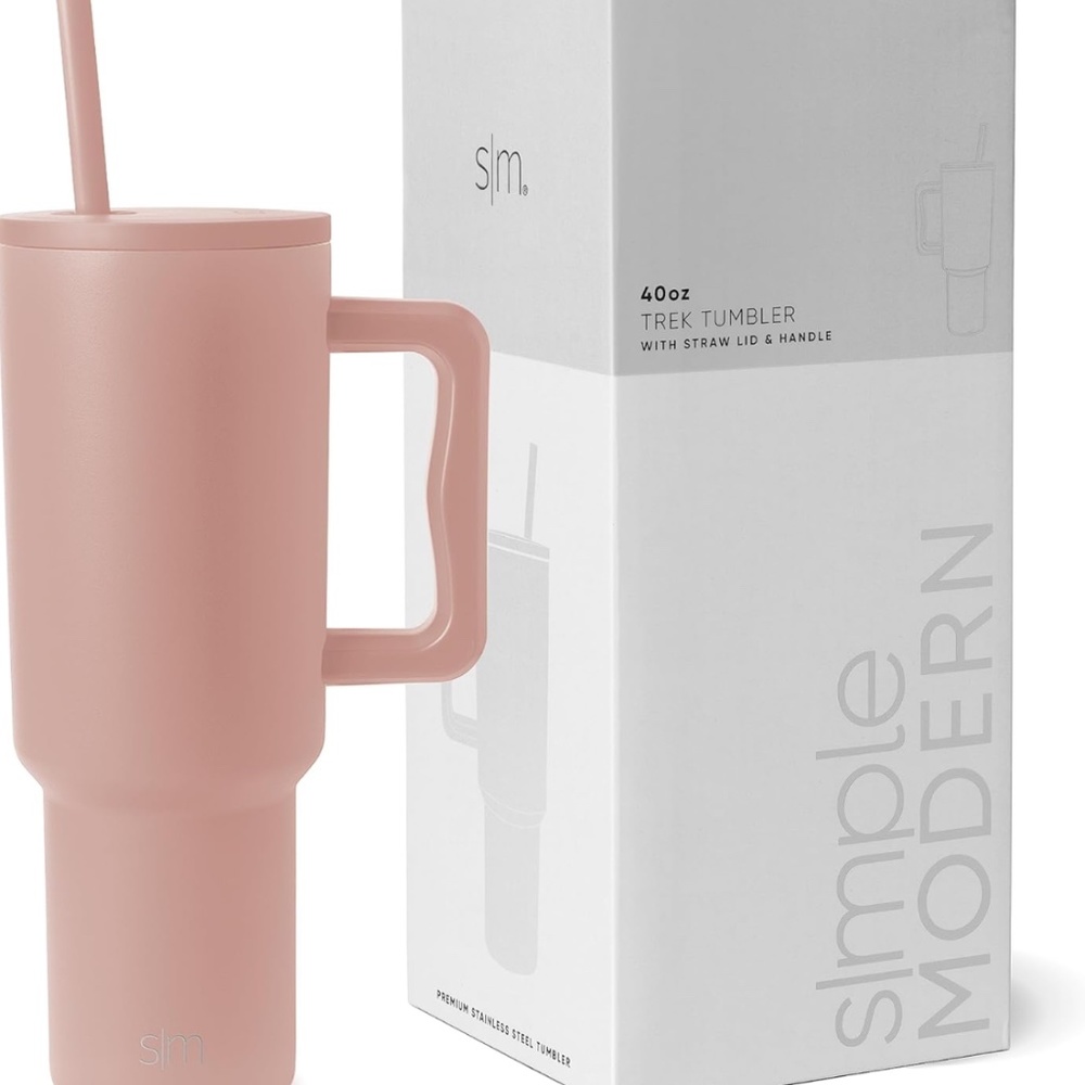 New Mauve Simple Modern 40 oz Insulated Stainless Steel Tumbler with Straw, L